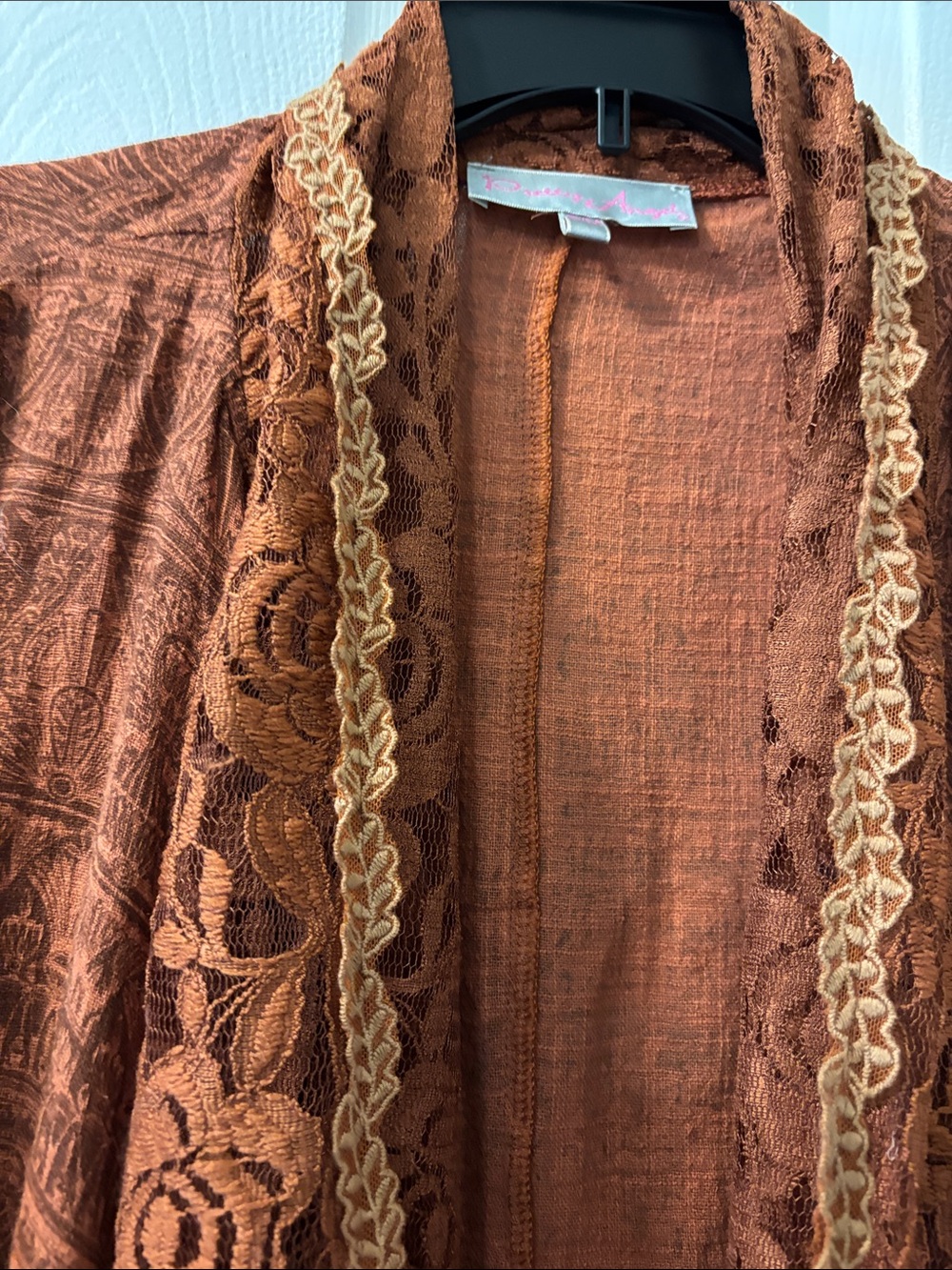 Pretty Angel Burnt Orange Crochet Fringe Kimono Cardigan - Picture 3 of 7